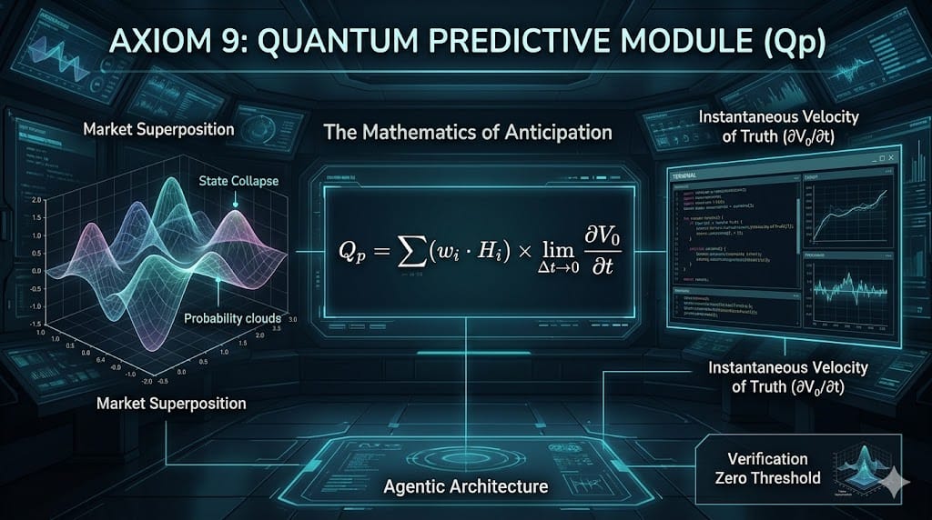 Quantum Predictive Module ($Q_p$): Navigating Non-Linear Market States The Formula: $$Q_p = \sum_{i=1}^{n} (w_i \cdot \mathcal{H}_i) \times \lim_{\Delta t \to 0} \frac{\partial \mathcal{V}_0}{\partial t}$$ Descriptive Narrative: The Mathematics of Anticipation The Quantum Predictive Module ($Q_p$) represents the definitive transition from reactive data analysis to proactive state resolution within an agentic mesh. Historically, predictive modeling in SEO and market analysis relied heavily on linear extrapolation—the flawed assumption that past patterns ($t_{-1}$) dictate future outcomes ($t_{+1}$). In the high-entropy 2026 data economy, linear models fail because they cannot account for "Black Swan" events or the non-linear acceleration of AI-driven synthesis.