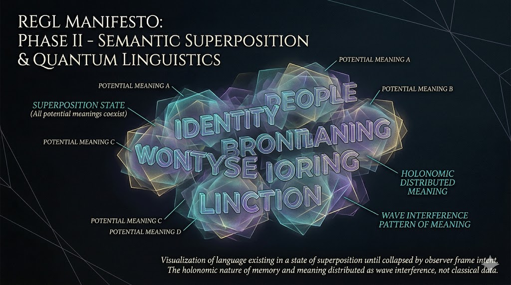 Visualizing language in a state of superposition until collapsed by observer intent.